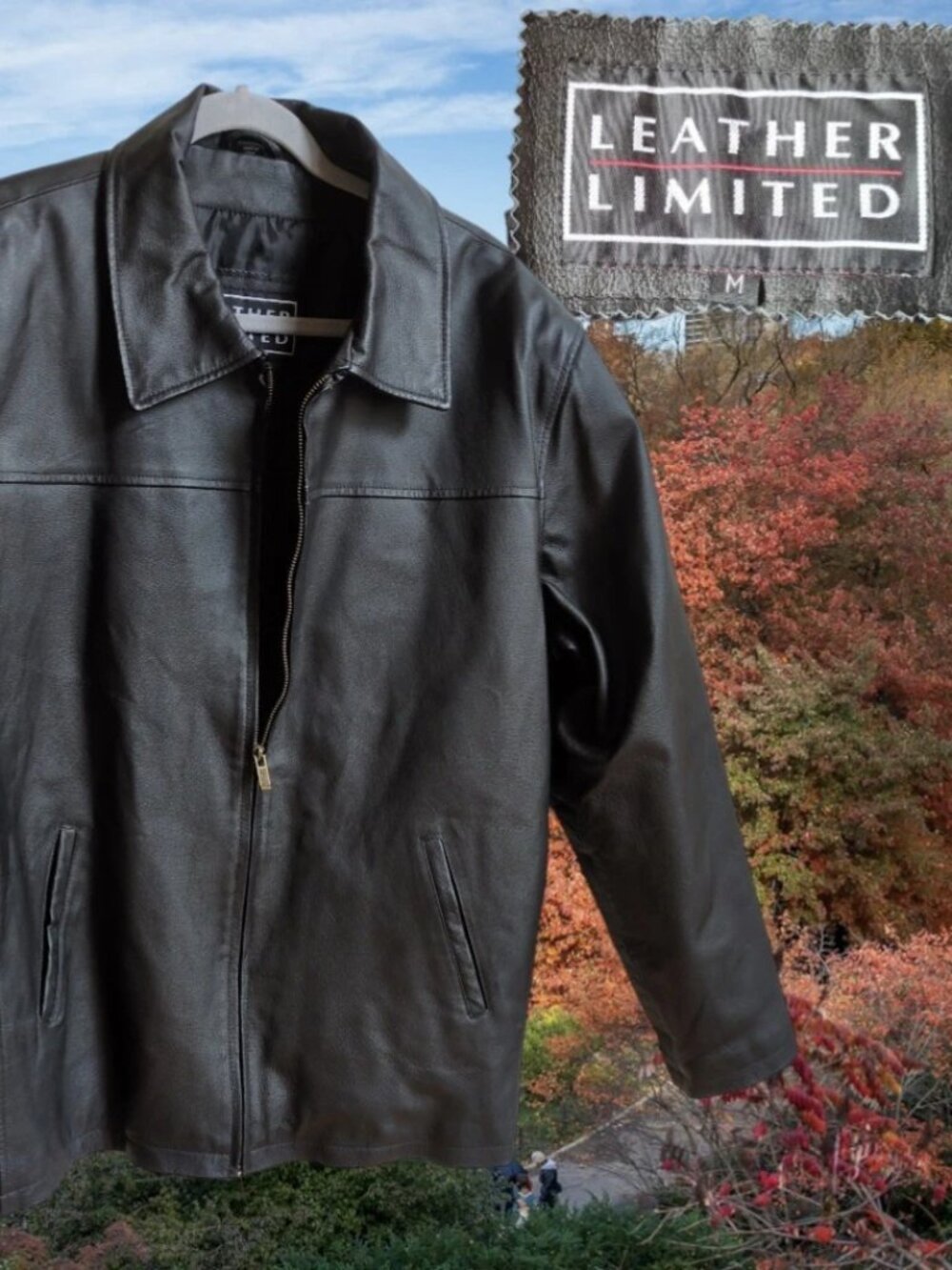 Leather Limited Open-Bottom Bomber Jacket Mens Size MEDIUM Black Leather Lined